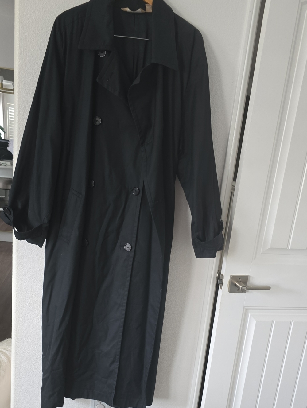 Perry Ellis Portfolio Unisex Black Double-Breasted Trench Coat